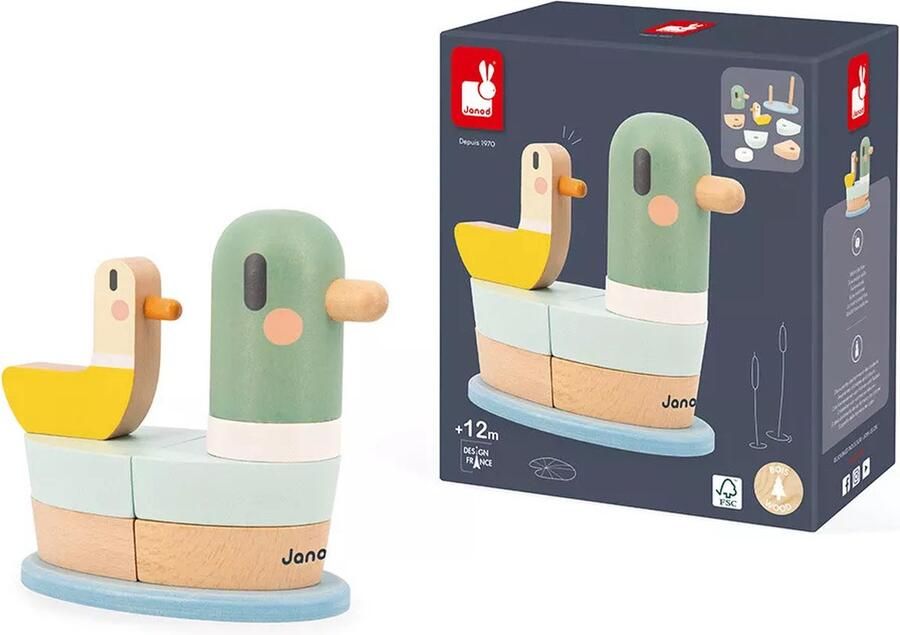 Janod Sweet Cocoon Houten Stapeltoren Eend Ontwikkel De Fijne Motoriek Met Deze 7 houten Stukken En Vorm Een Eend Geschikt Vanaf 12 Maanden