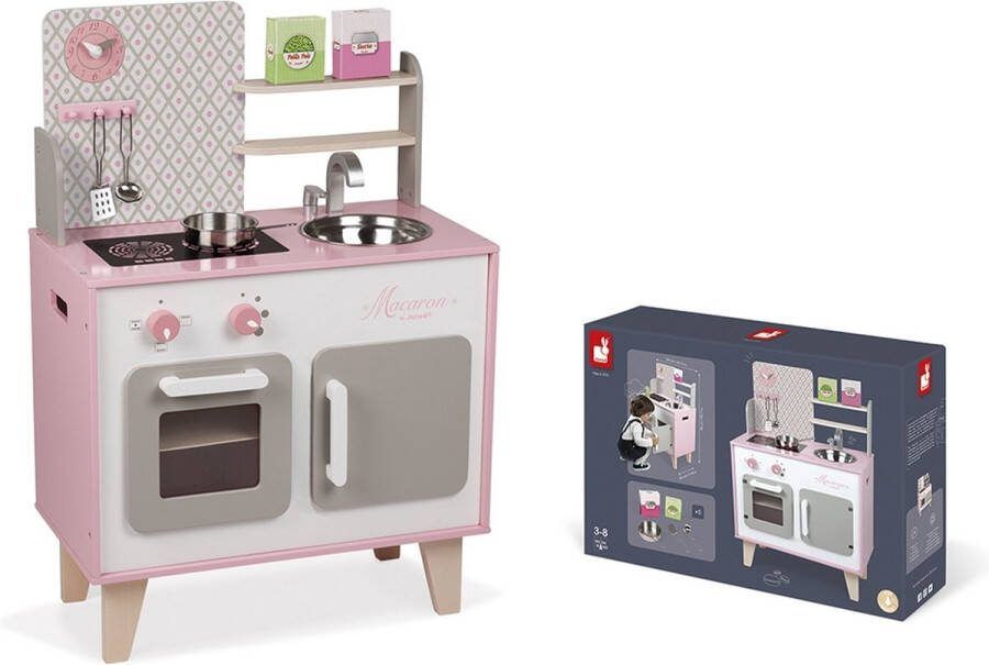 Janod Keuken Macaron Speelgoedkeuken Met Oven Gootsteen En Kast Inclusief Meerdere Accessoires Werkbladhoogte: 50 Cm Geschikt Vanaf 3 Jaar