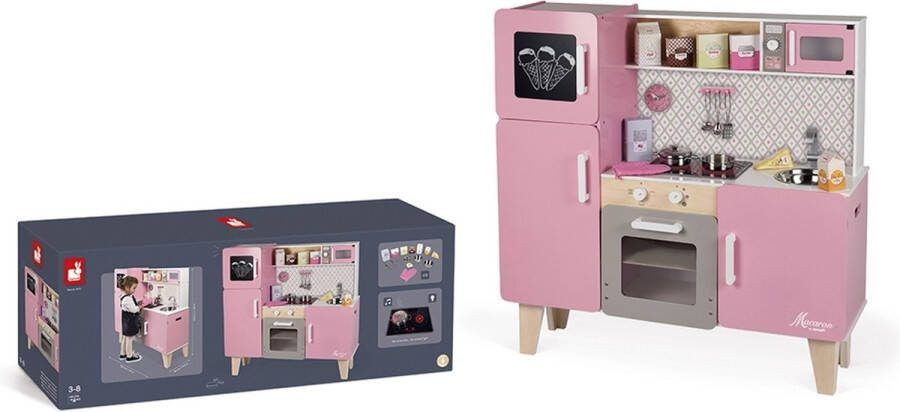 Janod Keuken Macaron XXL Speelgoedkeuken Met Oven Koelkast Magnetron En Inductiekookplaat Inclusief Accessoires Hoogte Van Het Werkblad: 57 Cm Geschikt Vanaf 3 Jaar