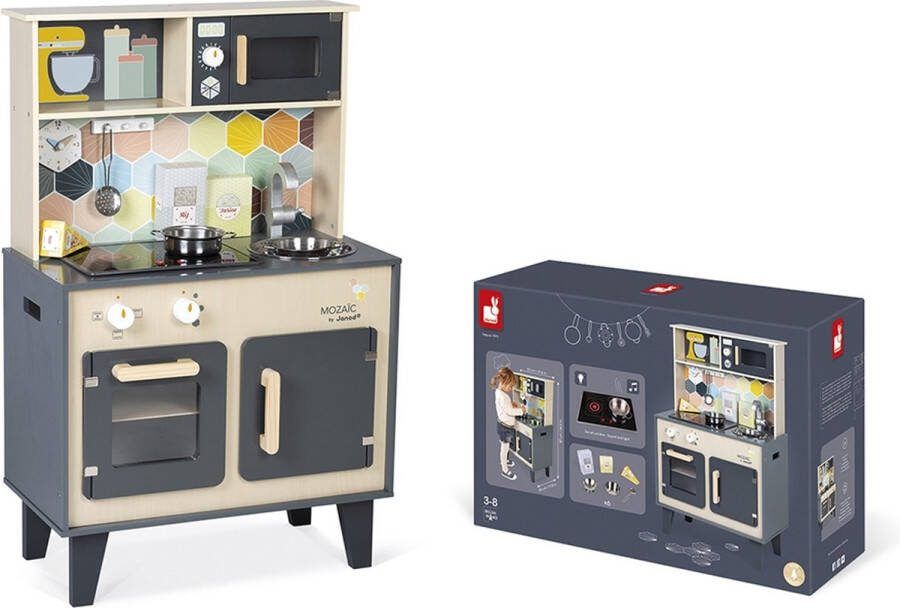 Janod Keuken Mozaic Houten Speelgoedkeuken Met Trendy Kleuren 6 Accessoires Inbegrepen Werkbladhoogte: 50 Cm Geschikt Vanaf 3 Jaar