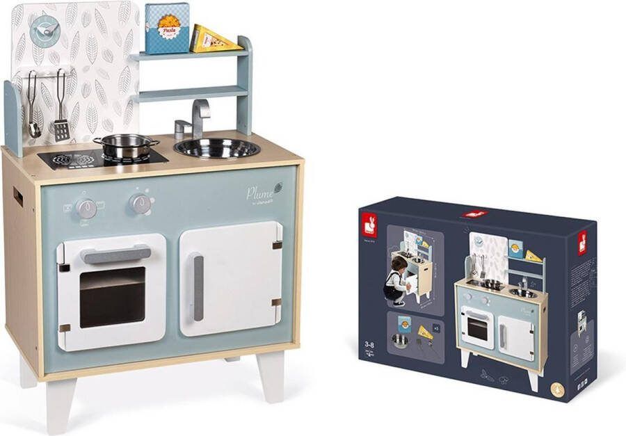 Janod Keuken Wooden Feather Houten Speelgoedkeuken Met Zachte Kleuren 5 Accessoires Inbegrepen Hoogte Werkblad: 50 Cm Geschikt Vanaf 3 Jaar