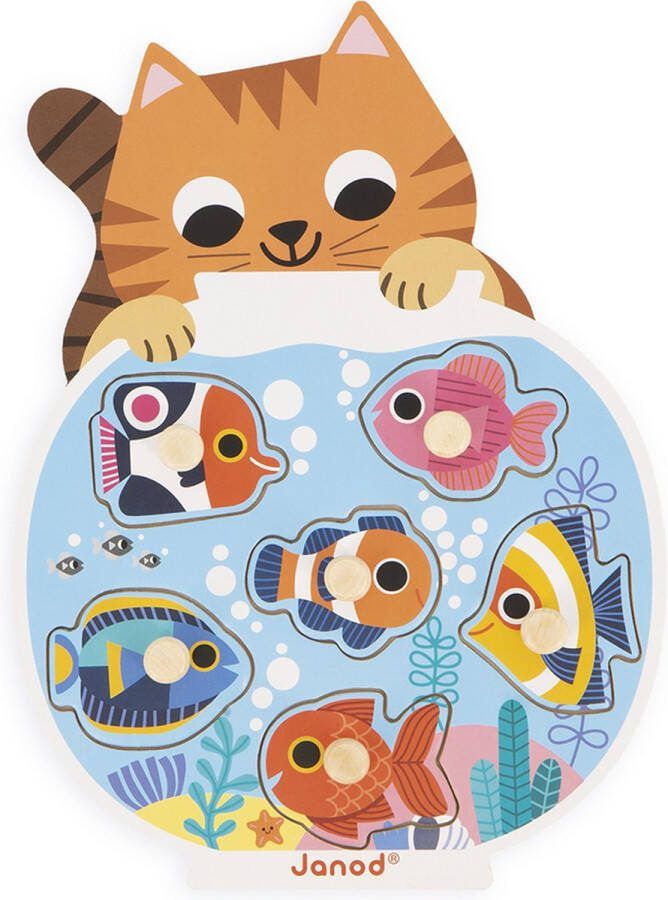 Janod Knoppuzzel Aquarium Houten Puzzel Met 6 Stukjes De Houten Pinnen Op Elk Stuk Maken Het Makkelijk Om Deze Vast Te Pakken Geschikt Vanaf 18 Maanden