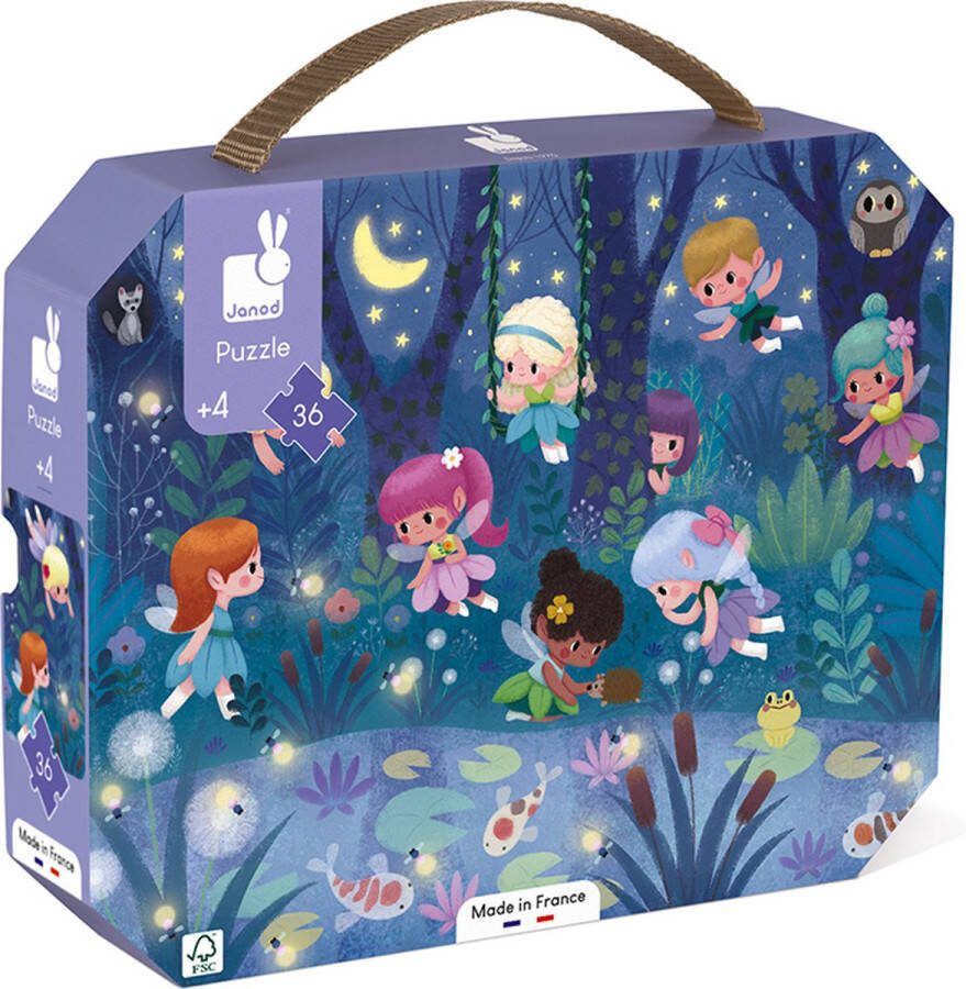 Janod Puzzel Elfjes en Waterlelies In Puzzelkoffer 36 Stukjes Geschikt Vanaf 4 Jaar