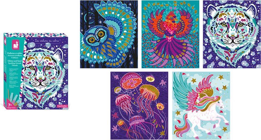 Janod Les Ateliers Du Calme Glinsterende Zand En Glitter Dieren 5 Schilderijen Om Te Versieren Met Zand En Glitter Geschikt Vanaf 7 Jaar