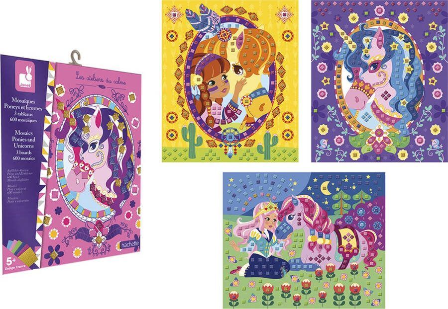 Janod Les Ateliers Du Calme Mozaïek Foamstickers Paarden En Eenhoorns Set Bestaat Uit 3 Afbeeldingen Met 600 Mozaïekstukjes Geschikt Vanaf 5 Jaar