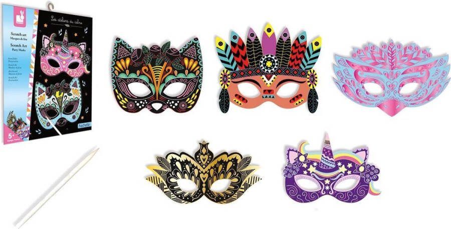 Janod Les Ateliers Du Calme Scratch Art Scratch Feestmaskers Knutselset Om Prachtige Kleurrijke Maskers Te Maken Geschikt Vanaf 5 Jaar