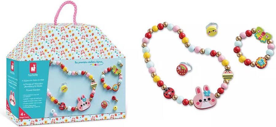 Janod Les Premiers Ateliers Bijoux Flower Garden 4 Houten Sieraden Om Te Maken De Eerste Workshop Sieraden Maken Voor Kinderen Vanaf 4 jaar Het Doosje Verandert In Een Tasje Om Je Sieraden In Op Te Bergen! Geschikt Vanaf 4 Jaar