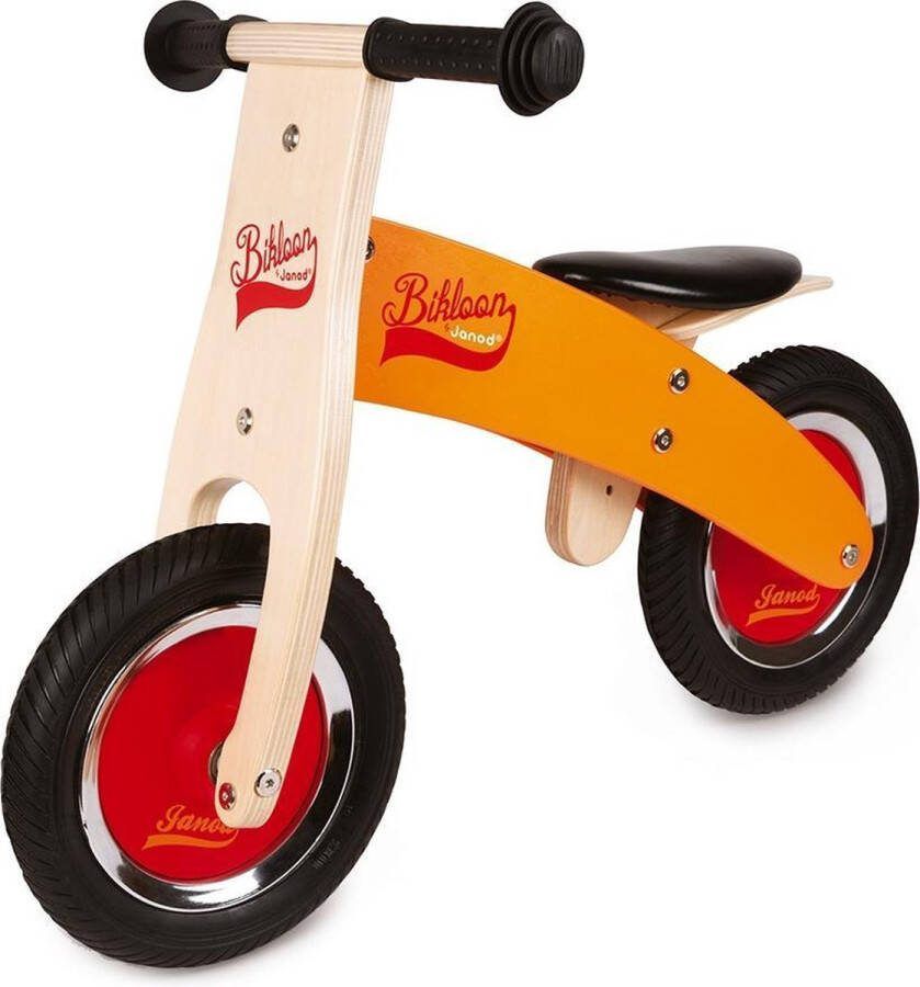 Janod Little Bikloon Mijn Eerste Houten Loopfiets Oranje Rood Met Verstelbaar Zadel En Opblaasbare Banden Geschikt Vanaf 2 Jaar
