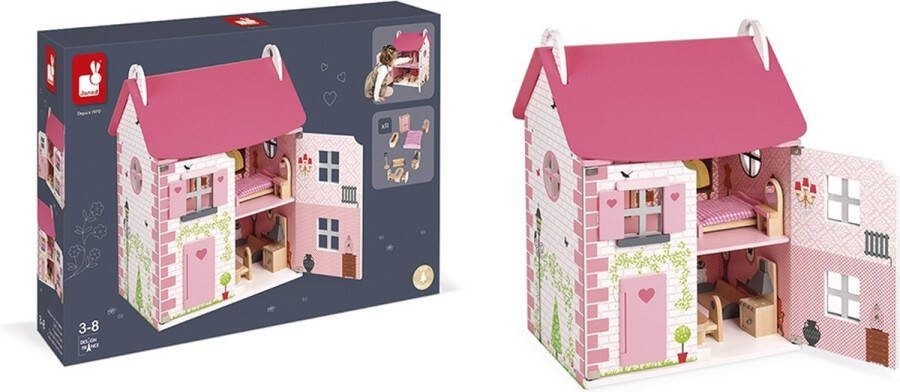 Janod Mademoiselle Houten Poppenhuis Met 3 Verdiepingen Inclusief 11 Accessoires Geschikt Vanaf 3 Jaar