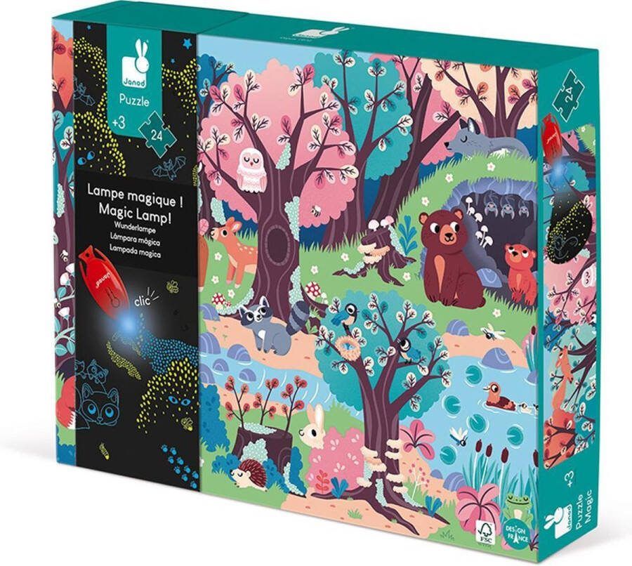 Janod Magische Puzzel Het Bos 24 Stukjes Met Verborgen Glow In The Dark Elementen Geschikt Vanaf 3 Jaar