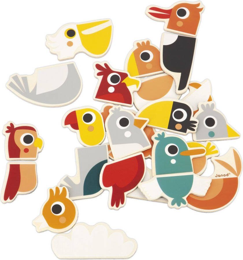 Janod Magneetset Mix en Match Vogels 24 Magneten Geschikt Vanaf 2 Jaar