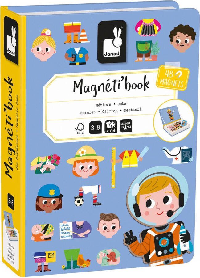Janod Magnetibook Beroepen Magneetboek Speelset Inclusief 48 Magneten En 16 Voorbeeldkaarten Geschikt vanaf 3 Jaar