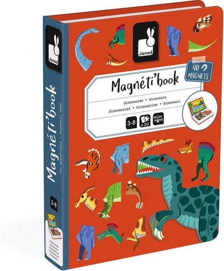 Janod Magnetibook Dinosaurus Magneetboek Speelset Inclusief 40 Magneten En 10 Voorbeeldkaarten Geschikt vanaf 3 Jaar