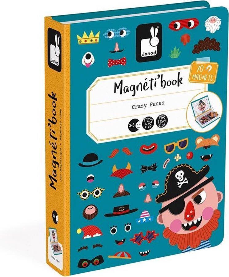 Janod Magnetibook Gekke Gezichten Jongens Magneetboek Speelset Inclusief 70 Magneten En 12 Voorbeeldkaarten Geschikt vanaf 3 Jaar