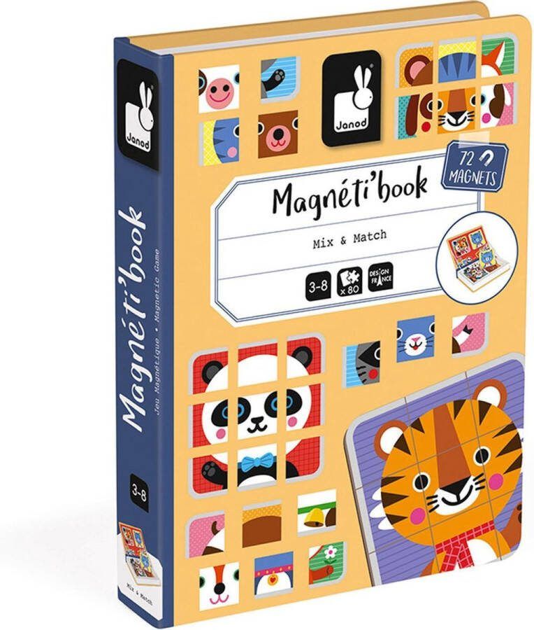 Janod Magnetibook Mix & Match Magneetboek Speelset Inclusief 72 Magneten En 8 Voorbeeldkaarten Geschikt vanaf 3 Jaar