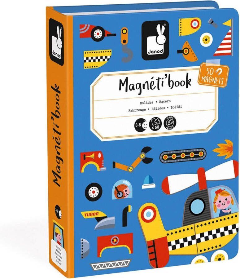 Janod Magnetibook Racers Magneetboek Speelset Inclusief 50 Magneten En 18 Voorbeeldkaarten Geschikt vanaf 3 Jaar