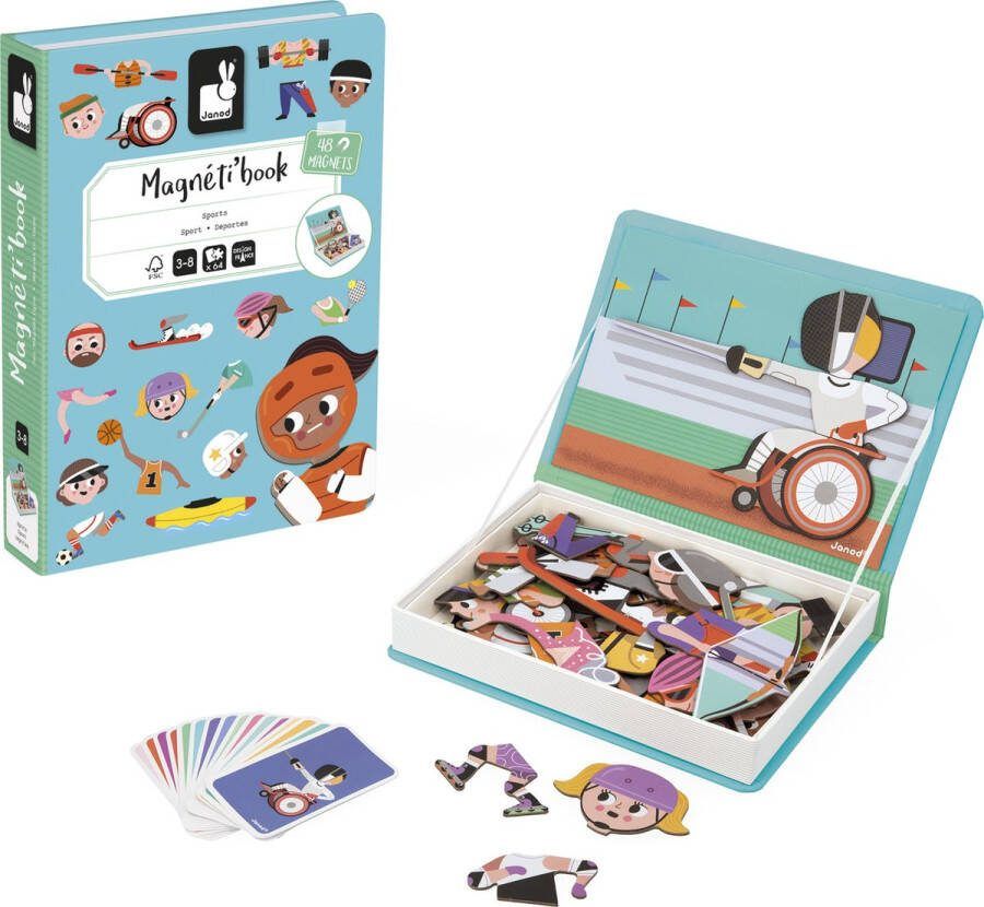 Janod Magnetibook Sporten Magneetboek Speelset Inclusief 48 Magneten En 16 Voorbeeldkaarten Geschikt vanaf 3 Jaar