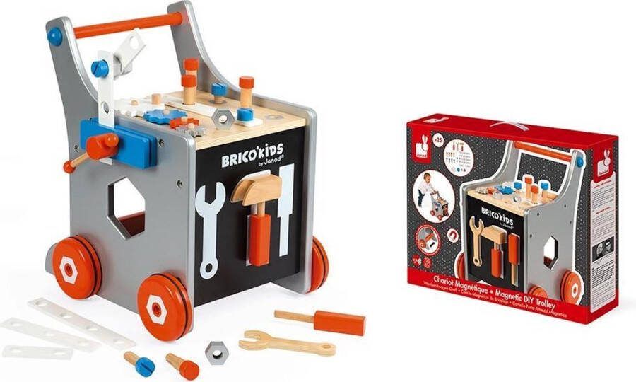 Janod Brico'kids Magnetische DIY Trolley Magnetisch Met Anti-Kantelsysteem Inclusief 25 Accessoires Om Kleine Knutselaars Te Begeleiden Bij Het Leren Lopen Geschikt Vanaf 18 Maanden