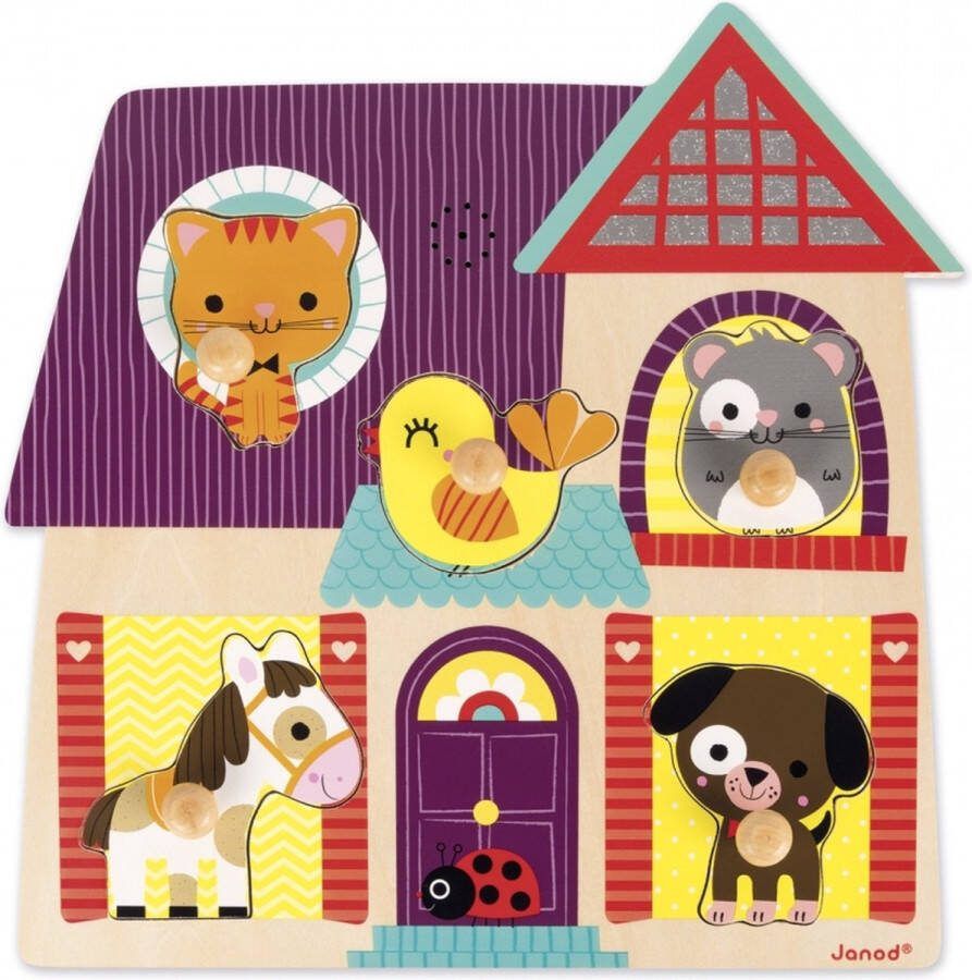 Janod Muziekpuzzel Mijn Kleine Vrienden Houten Puzzel Met 5 Stukjes Elk Puzzelstukje Maakt Een Eigen Dierengeluid Geschikt Vanaf 18 Maanden