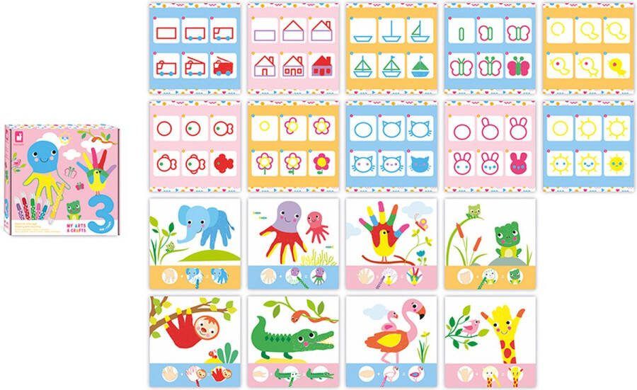 Janod My Arts & Crafts Creatief tekenen en kleuren Met 8 tabellen om in te vullen en 10 illustraties om na te maken Geschikt Vanaf 3 Jaar