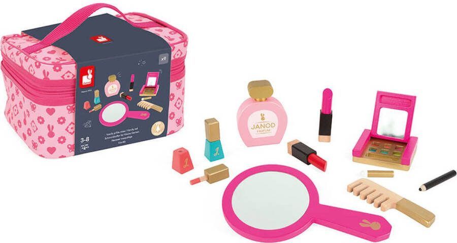 Janod P'Tite Miss Beautycase Inclusief 9 Houten Accessoires Speelgoed Make-up Tasje Met Rits Om Je Speelgoed Overal Mee Naartoe Te Nemen Geschikt Vanaf 3 Jaar