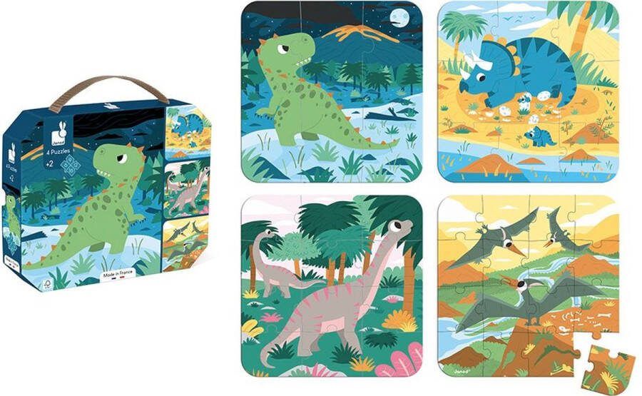 Janod Puzzel 4 Dinosaurus Puzzels 6 9 12 En 16 Stukjes Geschikt Vanaf 2 Jaar