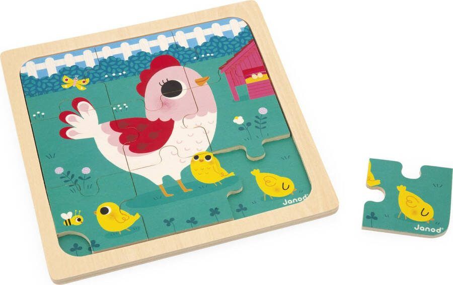 Janod Houten Inlegpuzzel Kip & Zijn Kuikens