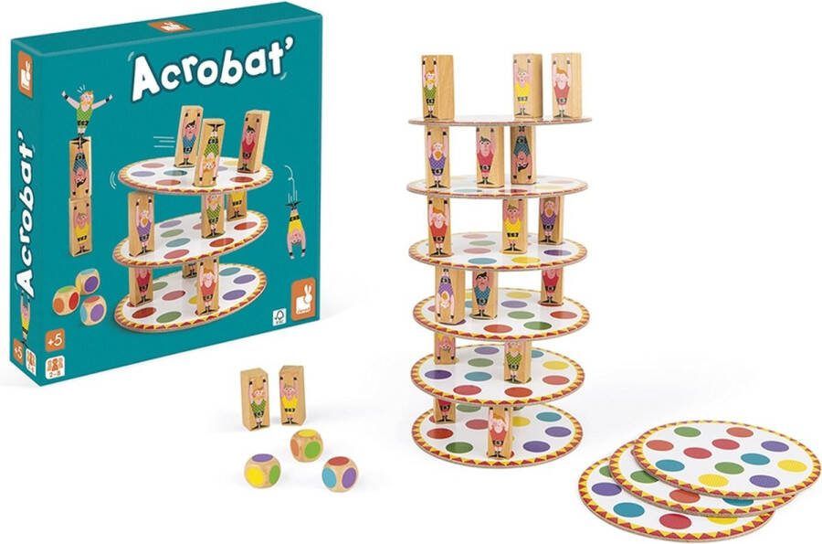Janod Spel Acrobaten Toren Behendigheidsspel De Eerste Speler Die De Toren Omver Gooit Verliest! Geschikt Vanaf 5 Jaar