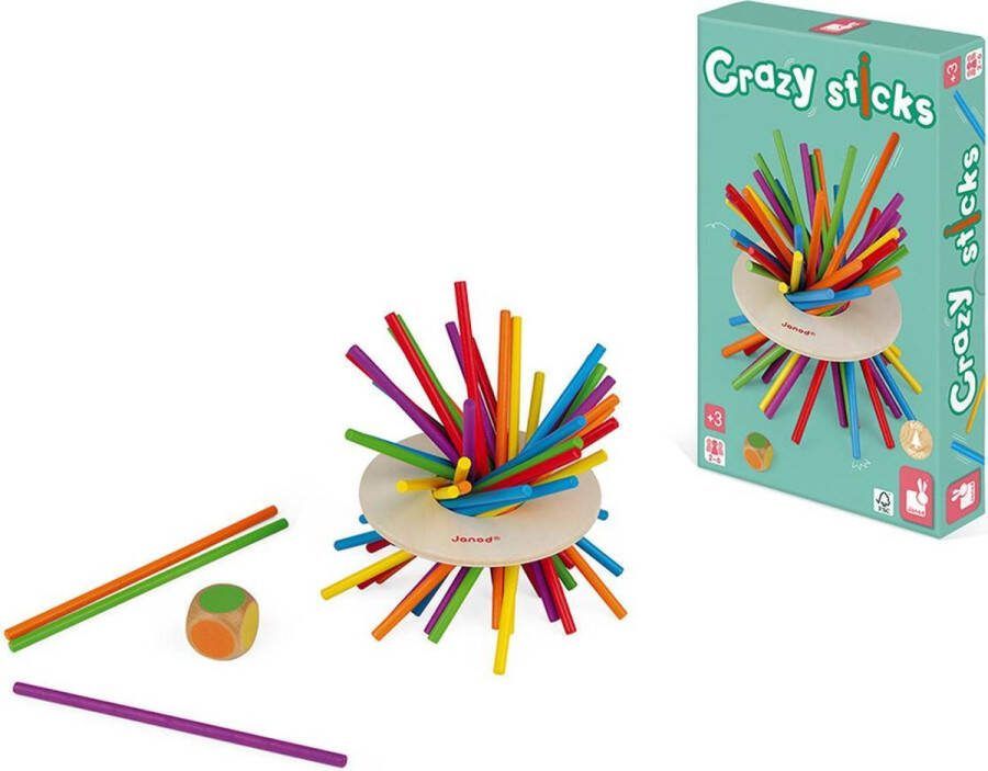 Janod Spel Crazy Sticks Behendigheidsspel Strategiespel Familiespel Voor Urenlang Speelplezier! Voor 2 tot 6 Spelers Geschikt Vanaf 3 Jaar
