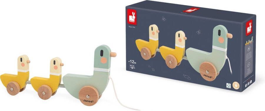 Janod Sweet Cocoon Houten Trekfiguur Eenden De Twee Eendjes Waggelen Terwijl Ze Bewegen! Geschikt Vanaf 12 Maanden
