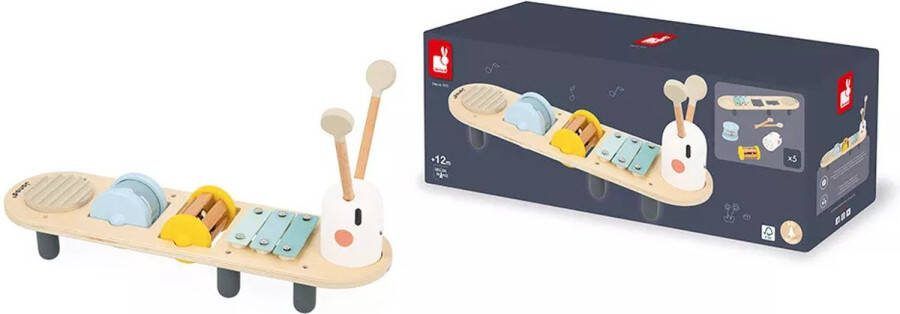 Janod Sweet Cocoon Muziektafel Rups 5 Geluidsactiviteiten Om Melodietjes Te Creëren Met 3 Afneembare Rammelaars Geschikt Vanaf 12 Maanden