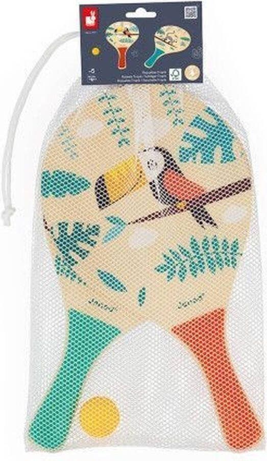 Janod Tropik Rackets Beachball Set Sla De Bal Zoveel Mogelijk Naar Elkaar Met Deze 2 Leuke Houten Rackets In Tropische Kleuren De Rackets Zijn Voorzien Van Een Kunststof Handvat Voor Een Betere Houvast Geschikt Vanaf 5 Jaar
