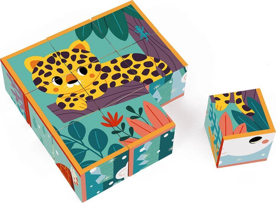 Janod WWF Kartonnen Blokpuzzel Set Van 9 Kubussen Gemaakt Van Lichtgewicht Karton Met 6 Illustraties Van Dieren Geschikt Vanaf 2 Jaar