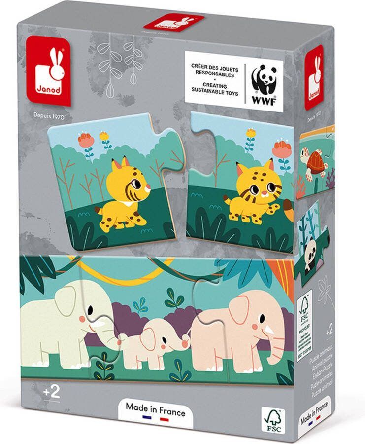 Janod WWF Puzzelspel De Dierenfamilie Ontdek Bedreigde Dieren Met Dit Mooie Puzzelspel 10 Afbeeldingen Om Samen Te Stellen Door Wilde Dieren En Hun Baby's Te Koppelen Aan Hun Leefomgeving Geschikt Vanaf 2 Jaar