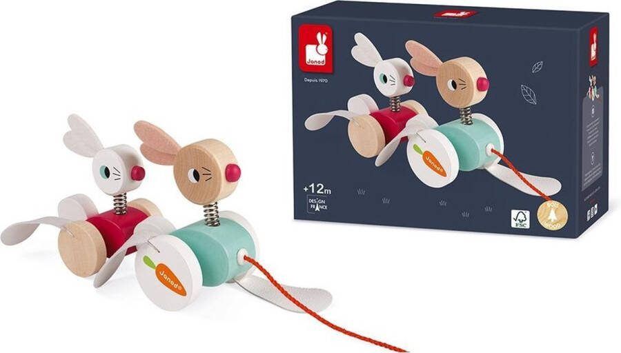 Janod Zigolos Trekfiguur Konijnen Houten Speelfiguur Koordlengte: 50 cm Geschikt Vanaf 1 Jaar
