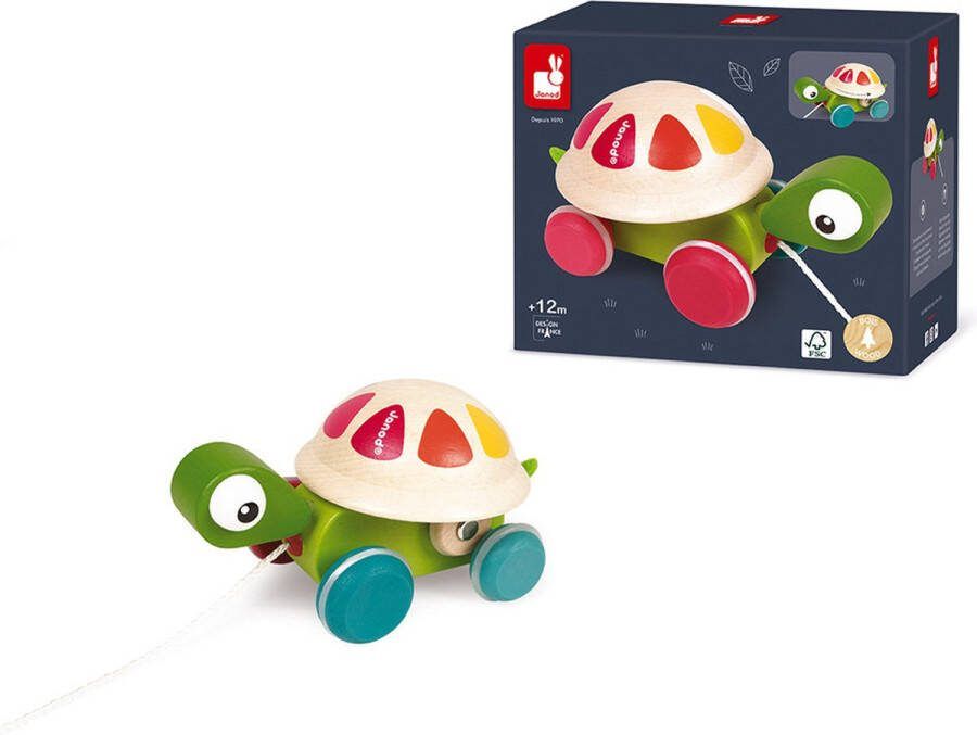 Janod Zigolos Trekfiguur Schildpad Houten Speelfiguur Koordlengte: 50 cm Geschikt Vanaf 1 Jaar