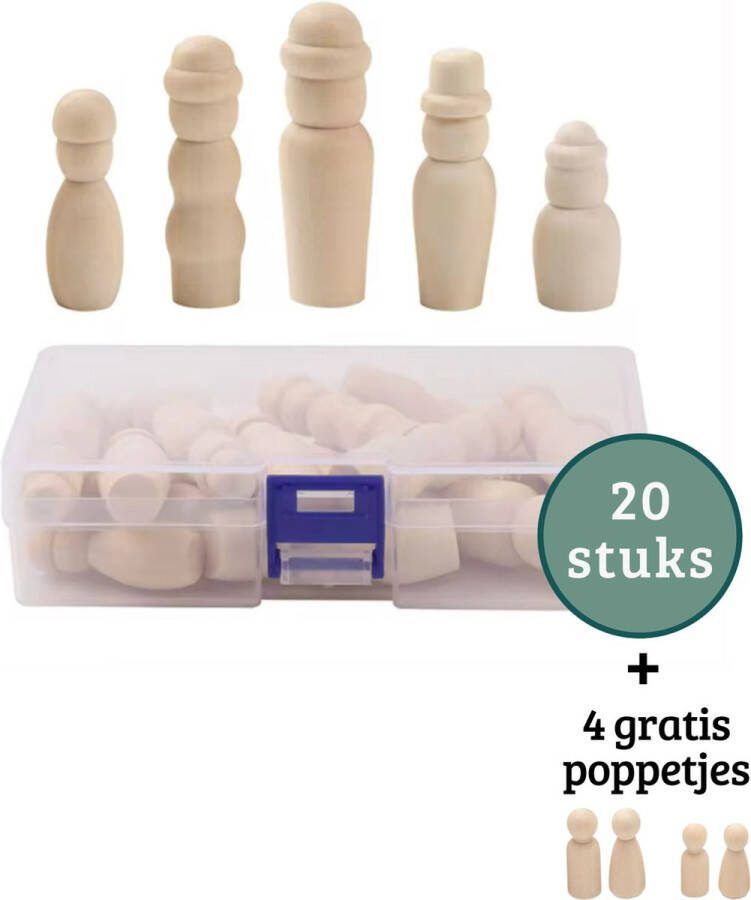 Janse Kleine houten poppetjes met hoedjes 20 stuks set Peg dolls Familie poppetjes Poppenhuis poppetjes Houten pionnen Kegelpoppetjes Creatief Houten mensen