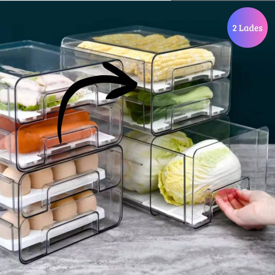 Janse Koelkast organizer 2 lades Schuiflade voor groente en fruit Koelkast bakjes Fruitlade Voorraad box Vershoud box