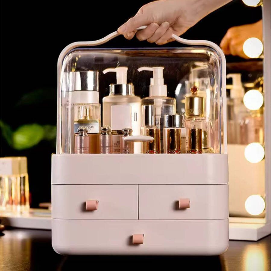 Janse Luxe make-up organizer XL Skincare organizer transparant Make-up koffer met lades wit Opbergdoos met handvat Beauty organizer voor onderweg Parfum Cosmetica Nagellak opbergbox Beautycase Sieraden Organiseren