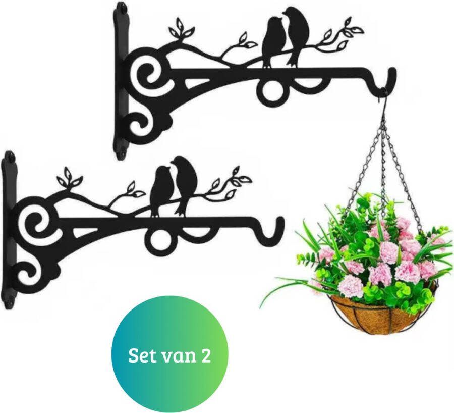 Janse Metalen plantenhaak set van 2 Bloempothaak Muurhaak zwart Wanddecoratie Lantaarnhaak Tuin haak