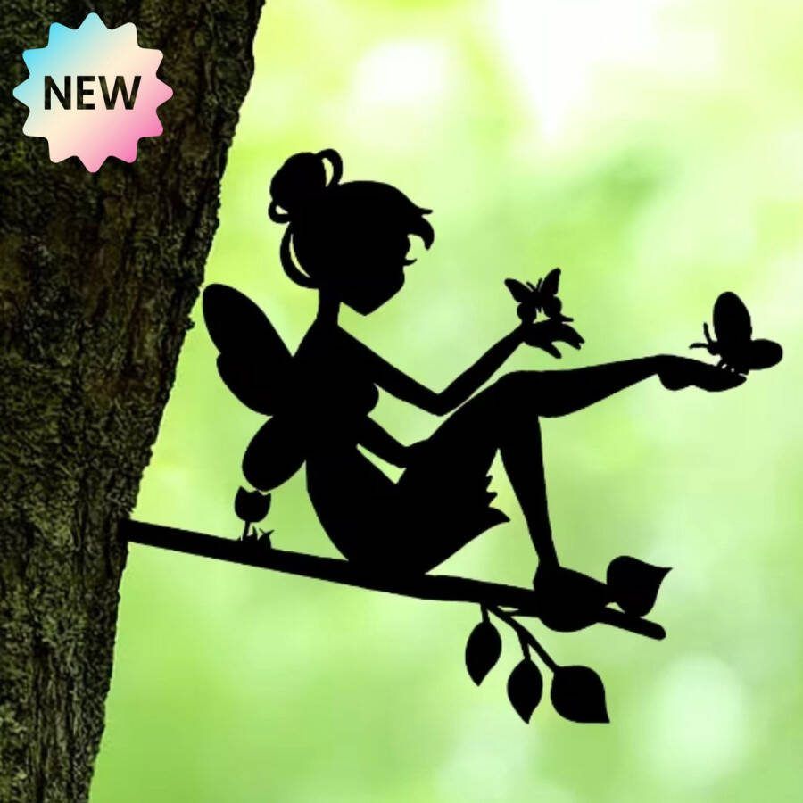 Janse Tuindecoratie elf Boom elf zwart Elfje van ijzer Vlinder elf Tuinbeelden Balkon Tuinsteker Decoratieve tuinbeeldjes Elf tuinornament