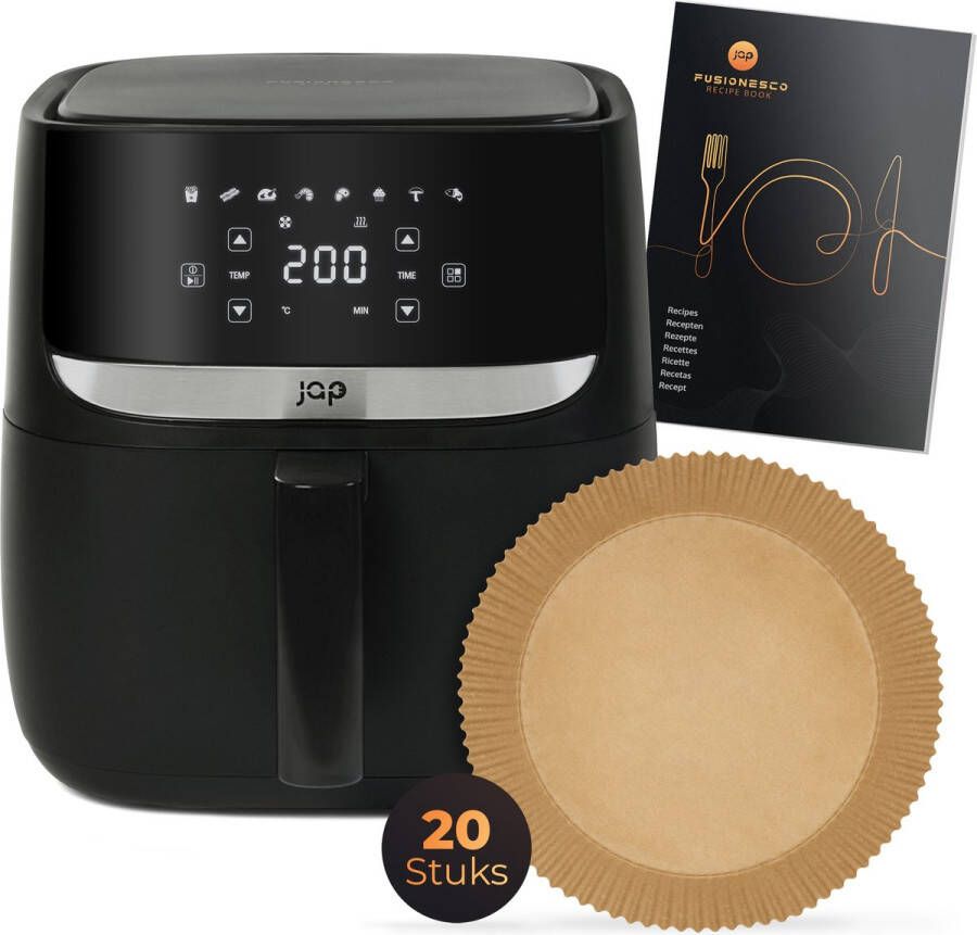 JAP Appliances Aspire XXL Airfryer Inclusief 20 stuks bakpapier 1 2 tot 6 personen Kookboek 8 Automatische Programma's Heteluchtfriteuse groot (5.6 liter) Digitaal touchscreen PFAS-vrij 1700W