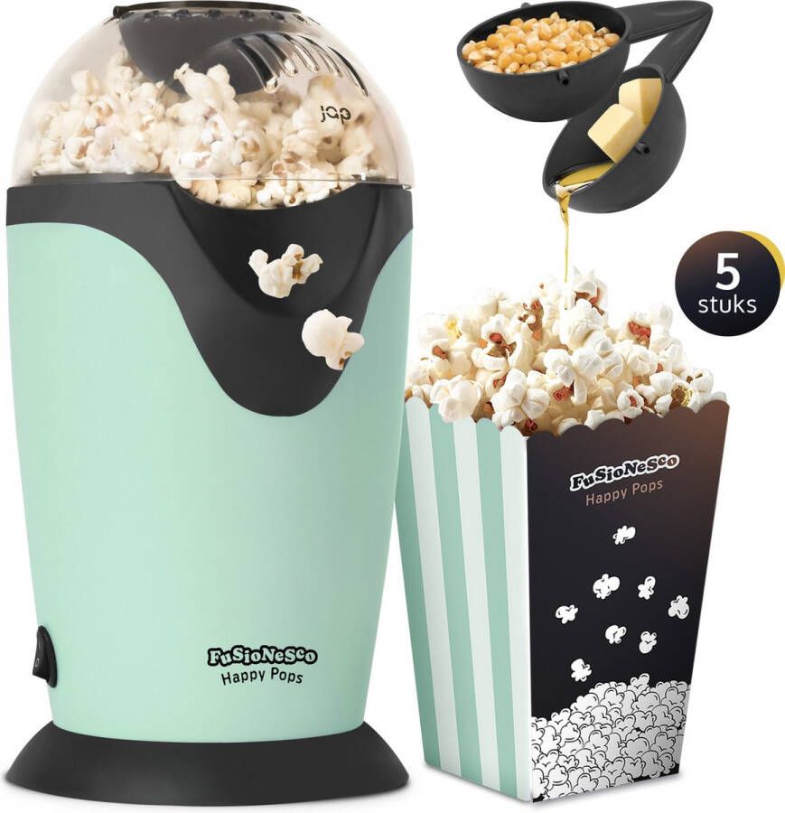 JAP Appliances Happy Pops Retro popcorn machine (2-3 personen) 1200W Inclusief maat- en botersmeltlepel Klaar binnen 3 minuten Zonder olie Groen