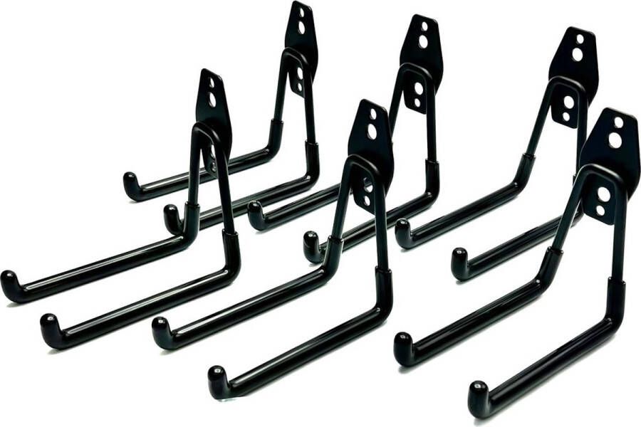 JAP Ophanghaken Extra stevig Inclusief schroeven Fiets ladder (tuin) gereedschap etc. Set van 6 opberghaken Ophangsysteem schuur Zwart