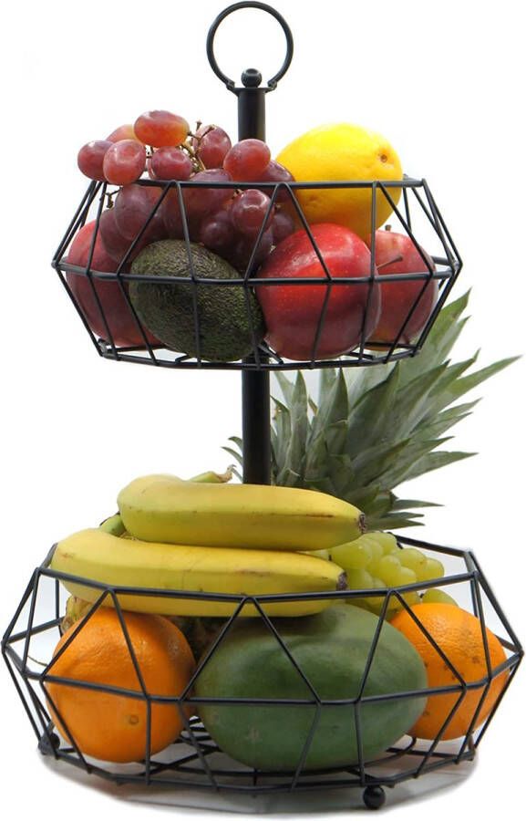 Jarvita Fruitschaal Taartstandaard Zwart 2-laags Creatieve fruitschaal voor fruitopslag Fruitmand Taartstandaard 2-laags metaal