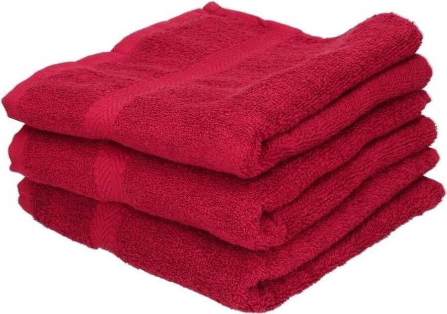 Jassz 3x Voordelige handdoeken rood 50 x 100 cm 420 grams Badkamer textiel badhanddoeken