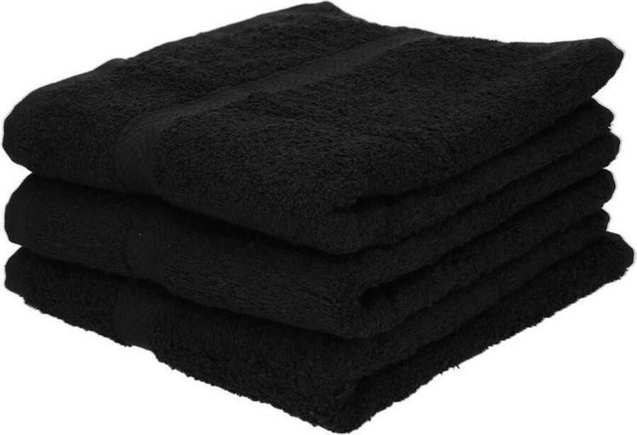 Jassz 3x Voordelige handdoeken zwart 50 x 100 cm 420 grams Badkamer textiel badhanddoeken