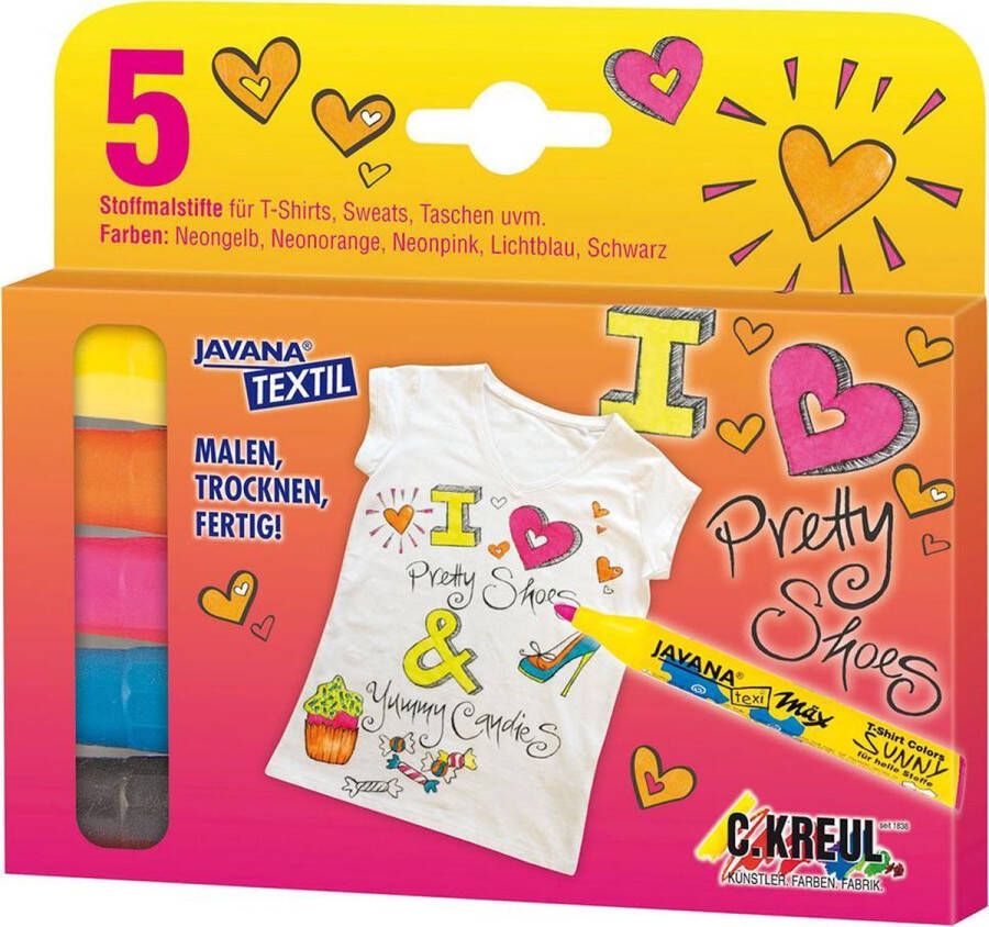 Javana texi max Sunny – 5x Textielstiften 'Fashion Girl' set voor licht textiel