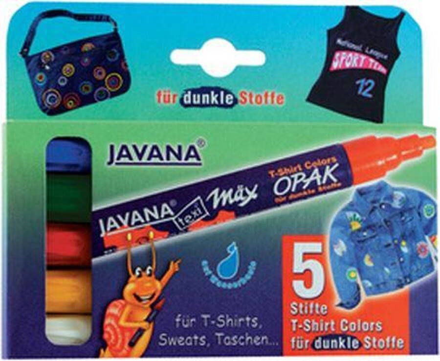 Javana Textielstiften set Texi Max 5 kleuren markers set Textiel stiften met 2 tot 4 mm brede lijnen