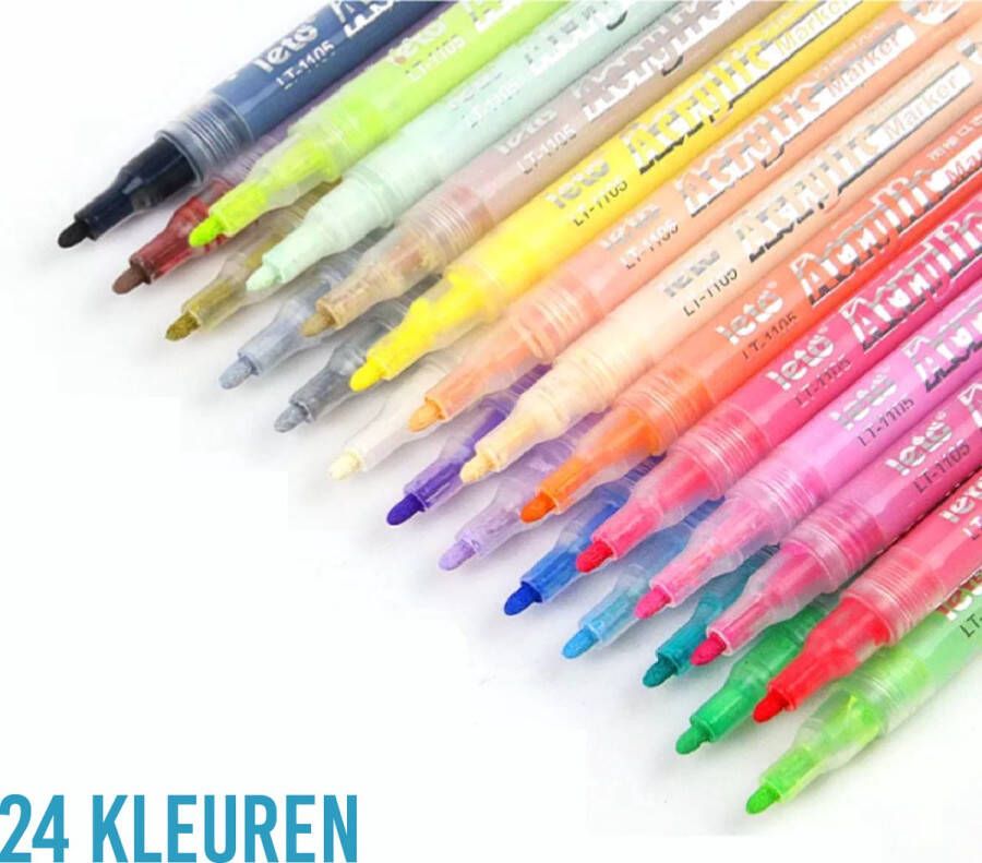 Jawes Acryl stiften- 24stuks- Stiften- Marker- Waterbestendig- Acryl- Tekenset- Tekenen- Knutselen- diverse kleuren- Permanent- Cadeautip
